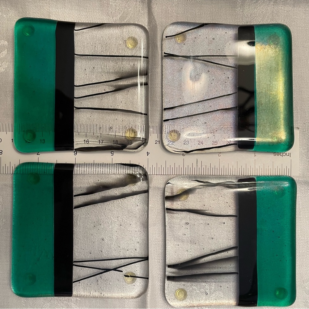 Set of 4 Artisan fused glass coasters slightly over 3.5 inch square - Picture 3 of 5